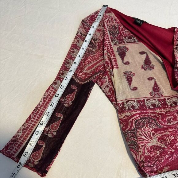 BCBGMAXAZRIA Boho Paisley Y2K Mesh Surplice Top Women Large Nylon Sheer Girlcore - Picture 8 of 8